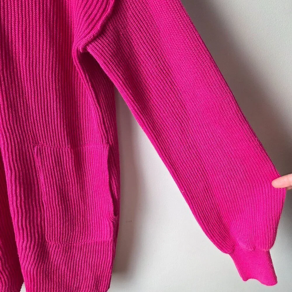 NWT FREE PEOPLE BEACH HOT PINK 1/2 BUTTONED LINEN/COTTON BLEND SWEATER SIZE M